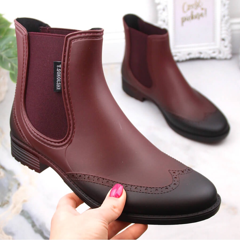 Botas impermeables sin cordones para mujer T.Sokolski KAL23-01 rojo 1