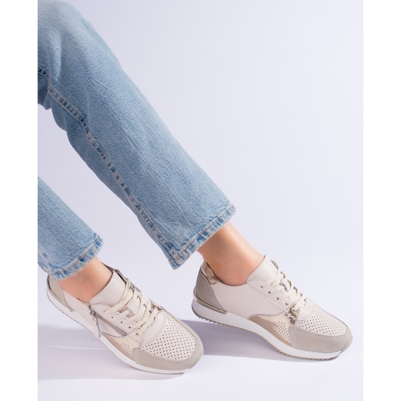 Deportivas mujer Shelvt de piel color beige. 2