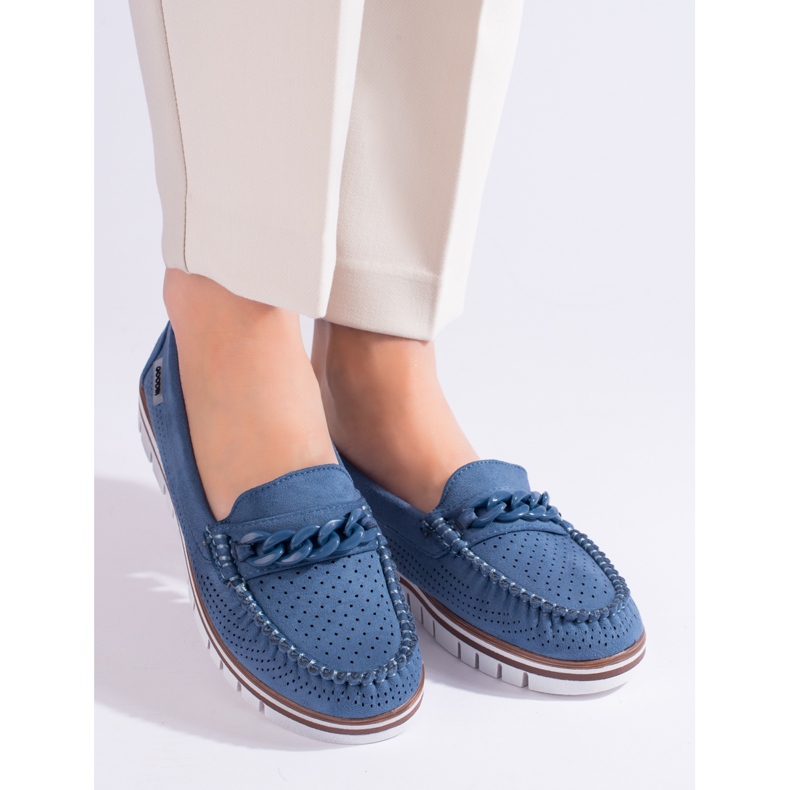 Mocasines mujer ante calado Shelovet azul marino 1