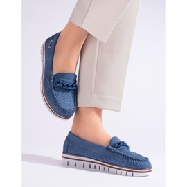 Mocasines mujer ante calado Shelovet azul marino 2