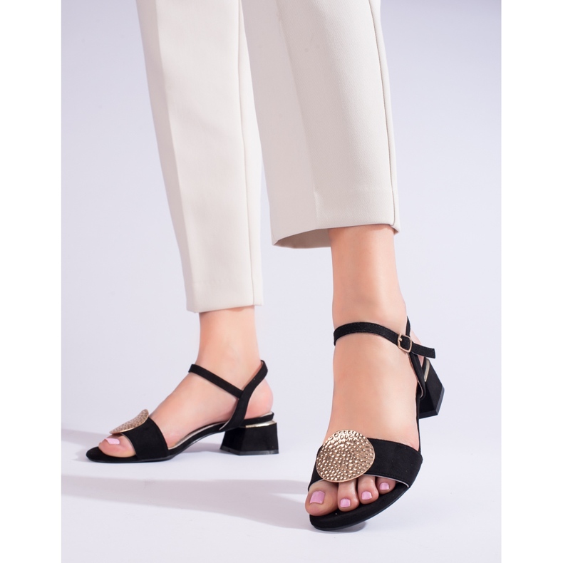 Sandalias mujer tacón bajo shelovet ante negro 1