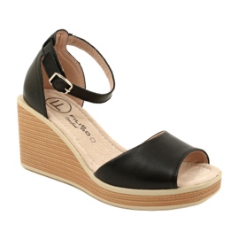 Filippo DS4507 BK Sandalias con cuña de piel Negro 1