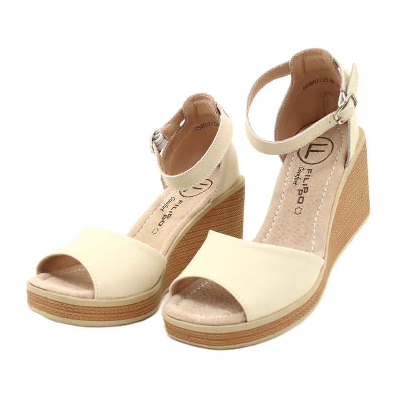 Filippo DS4507 BE Sandalias con Cuña de Piel, Beige 3
