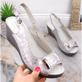 Sandalias mujer cuña gris brillo T.Sokolski L23-444 1