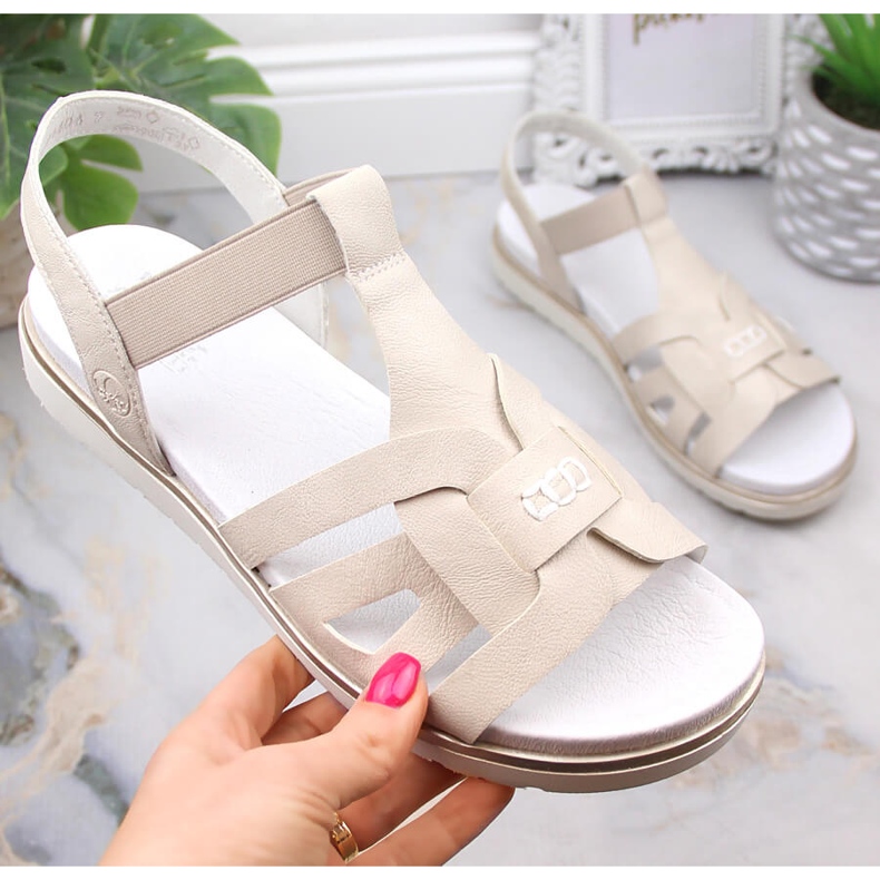 Rieker V5052-80 cómodas sandalias sin cordones para mujer con banda elástica beige 2