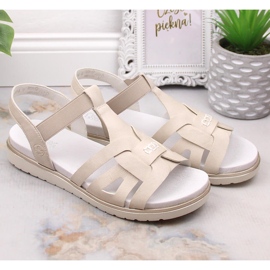 Rieker V5052-80 cómodas sandalias sin cordones para mujer con banda elástica beige 3