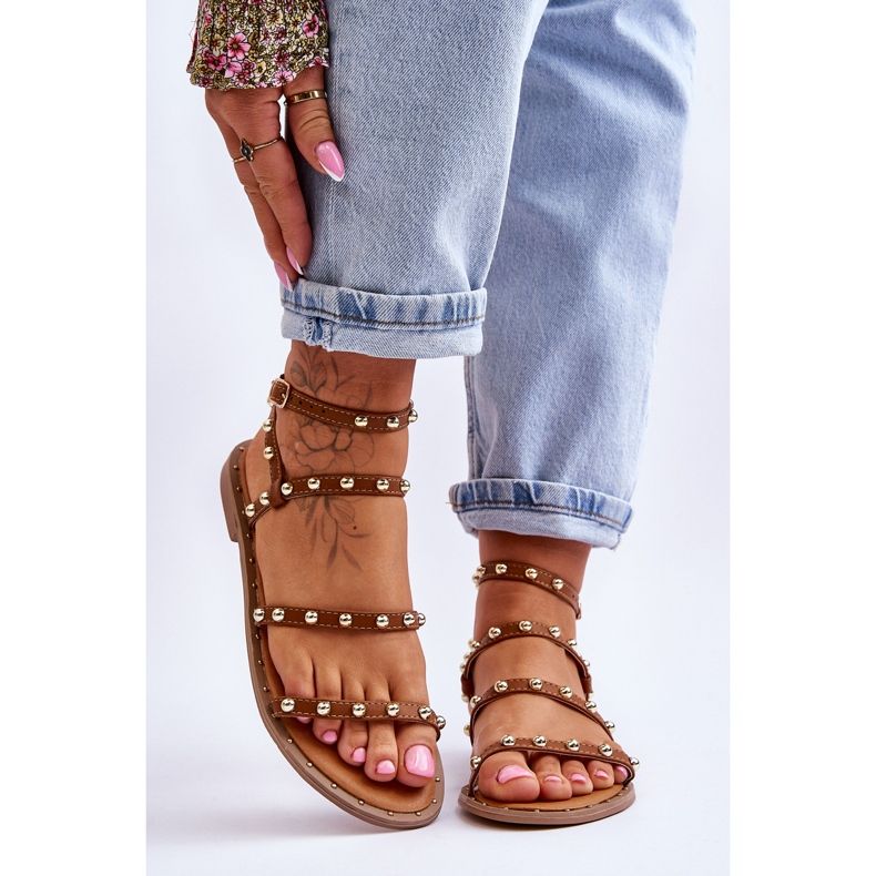 PG1 Sandalias Mujer Con Tachuelas Decorativas Marrón Dorothy 1