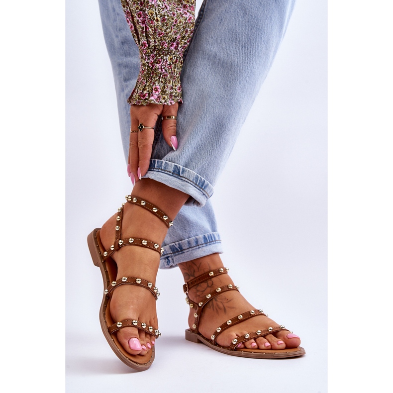 PG1 Sandalias Mujer Con Tachuelas Decorativas Marrón Dorothy 2