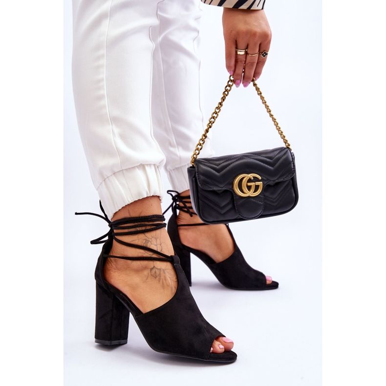 PG1 Sandalias de tacón alto con cordones de ante negro Sophie 2