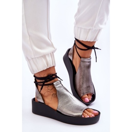 Sandalias Piel Cuña Nicole 2743/063 Plata-Negro 4