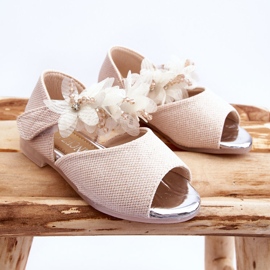 Vinceza Sandalias Infantiles Velcros Con Flores Beige Fiona 2