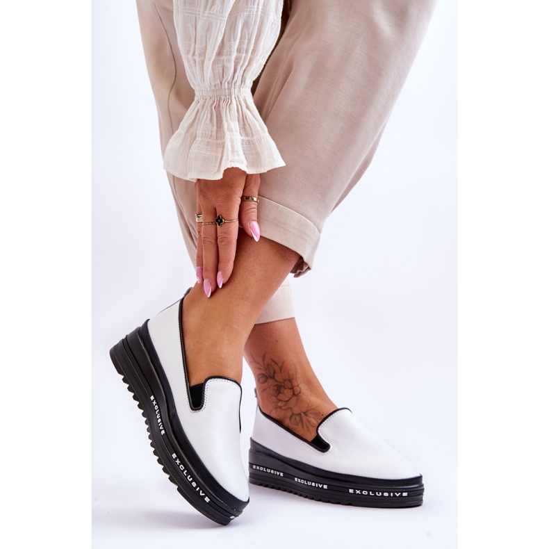 S.Barski Zapatillas Slip-On De Piel Con Plataforma Blanco Madeline 2