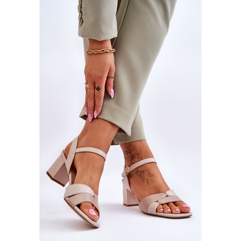 Sandalias Tacón Bajo Sergio Leone SK898 Beige 2