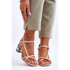 S.Barski Sandalias Lacadas Sobre Tacón Decorativo D&amp;A CR-232 Beige 1