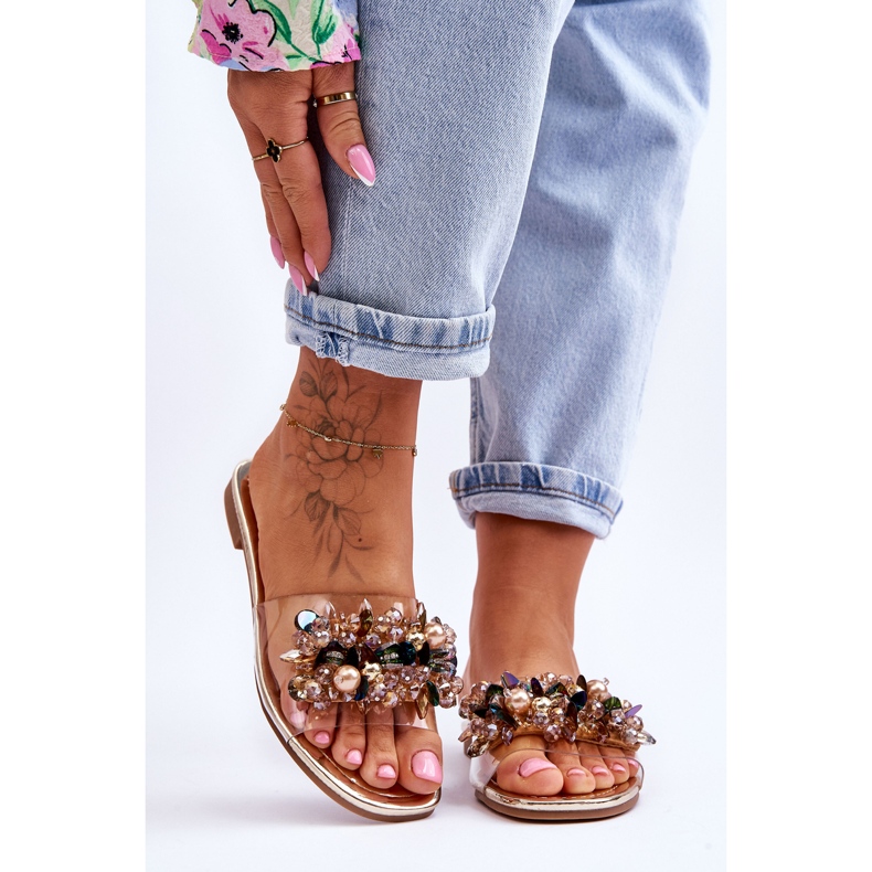 Pantuflas De Mujer Con Piedras Decorativas S.Barski KV-576-3 Oro dorado 1