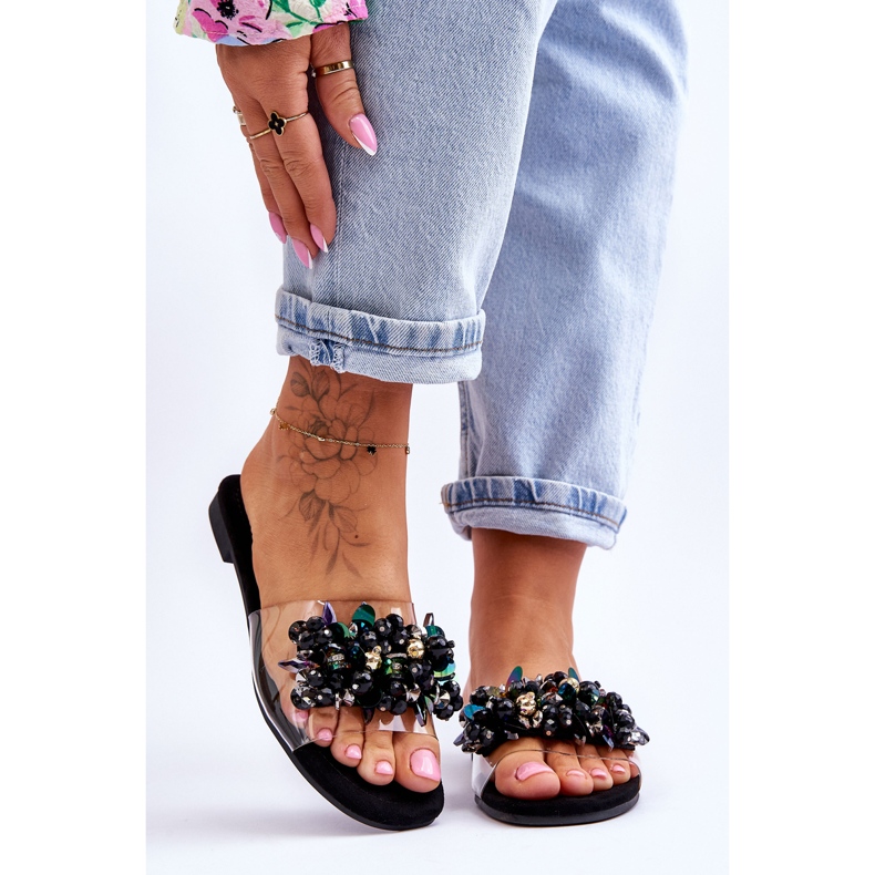 Pantuflas De Mujer Con Piedras Decorativas S.Barski KV-576-3 Negro 1