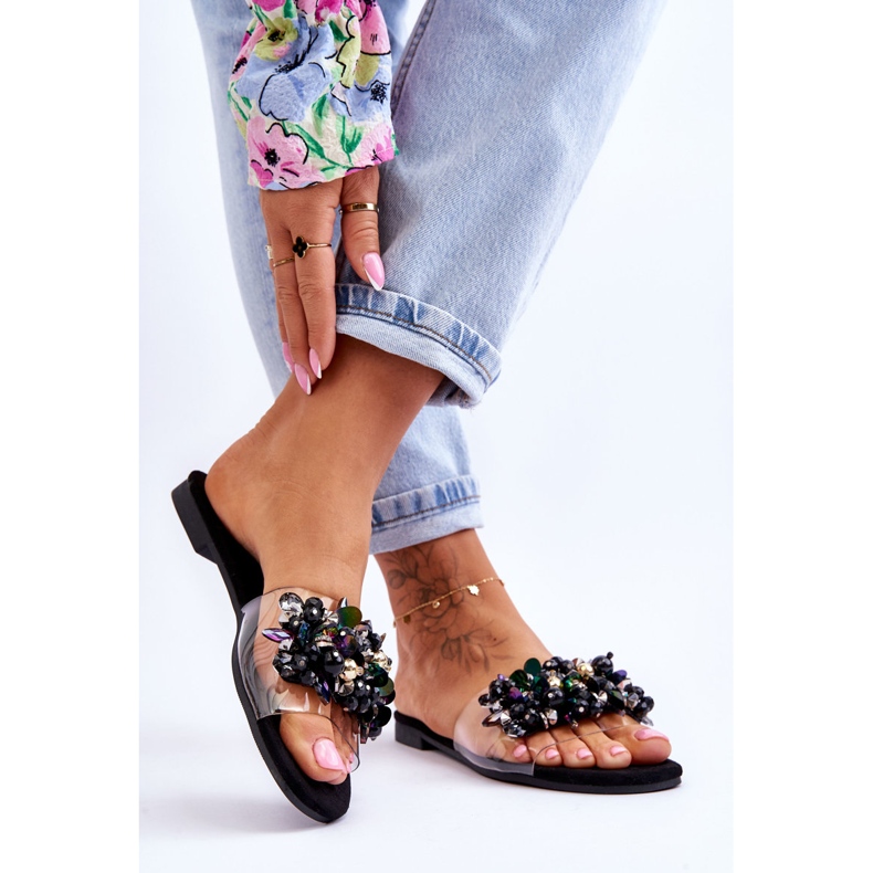 Pantuflas De Mujer Con Piedras Decorativas S.Barski KV-576-3 Negro 2