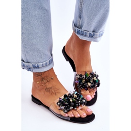 Pantuflas De Mujer Con Piedras Decorativas S.Barski KV-576-3 Negro 4