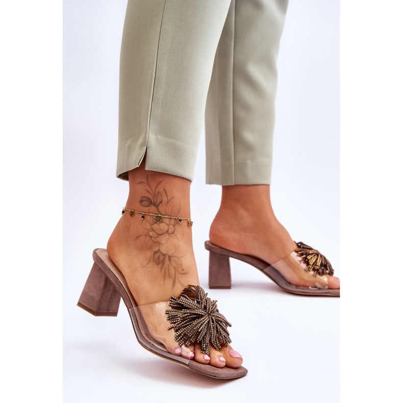 Pantuflas transparentes de tacón alto de moda S.Barski KV-AP658-1 Marrón 2 Pantuflas transparentes de tacón alto de moda S.Barski KV-AP658-1 Marrón 2