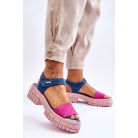 Sandalias Mujer Big Star Suede LL276034 Azul-Rosa 3