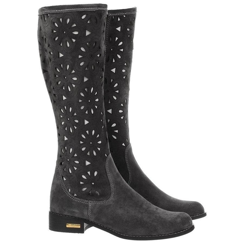 Olivier Botas de mujer caladas gris oscuro 1