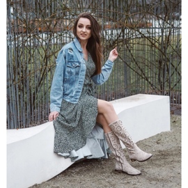 Olivier Botas de mujer caladas gris claro 6