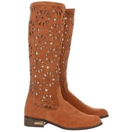 Olivier Botas de mujer caladas rojas marrón 1