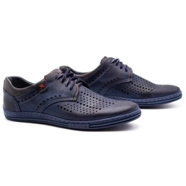 Polbut Zapatos de piel para hombre 402 verano azul marino con gris 3
