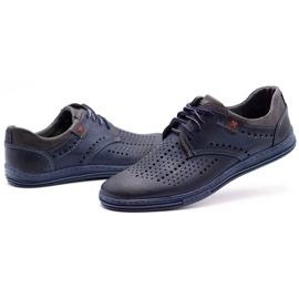 Polbut Zapatos de piel para hombre 402 verano azul marino con gris 7