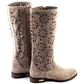 Olivier Botas de mujer caladas No beige oscuro 3