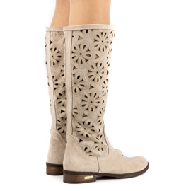 Olivier Botas de mujer caladas No beige claro 10