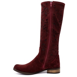 Olivier Botines calados mujer Claret flores rojo 1