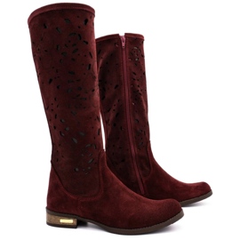 Olivier Botines calados mujer Claret flores rojo 2