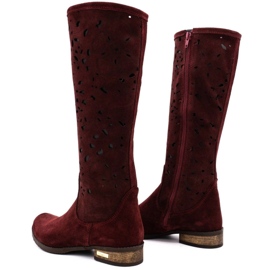 Olivier Botines calados mujer Claret flores rojo 3