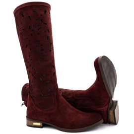 Olivier Botines calados mujer Claret flores rojo 4