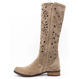 Olivier Botas de mujer caladas Flores beige oscuro 1