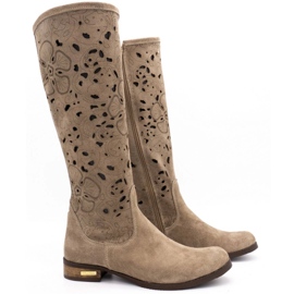 Olivier Botas de mujer caladas Flores beige oscuro 2