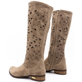 Olivier Botas de mujer caladas Flores beige oscuro 4
