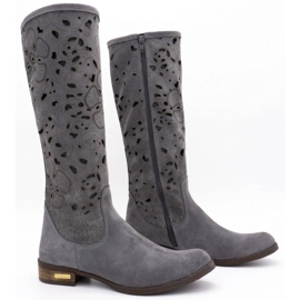 Olivier Botines calados de mujer Flores gris oscuro 2