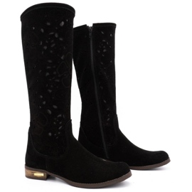 Olivier Botas de mujer caladas Flores negras negro 2