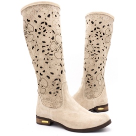 Olivier Botas de mujer caladas Flores beige claro 3