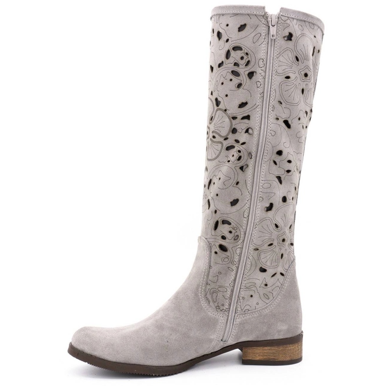 Olivier Botas de mujer caladas Flores gris claro 1