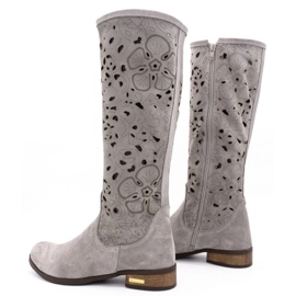 Olivier Botas de mujer caladas Flores gris claro 4