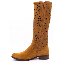 Olivier Botas de mujer caladas Flores rojas marrón 1