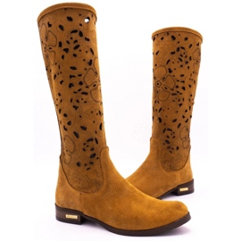 Olivier Botas de mujer caladas Flores rojas marrón 3