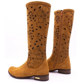 Olivier Botas de mujer caladas Flores rojas marrón 4
