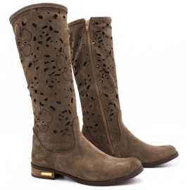 Olivier Botas de mujer caladas Flores marron marrón 2