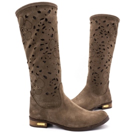 Olivier Botas de mujer caladas Flores marron marrón 3
