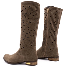 Olivier Botas de mujer caladas Flores marron marrón 4