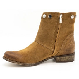 Exousite Botines de piel para mujer con tachuelas 1198 camel marrón multicolor 1